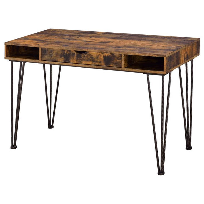 Olvera - 1-Drawer Writing Desk - Antique Nutmeg And Dark Bronze - Simple Home Plus