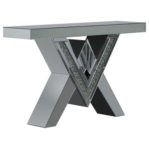 Taffeta - V-Shaped Sofa Table With Glass Top - Silver - Simple Home Plus