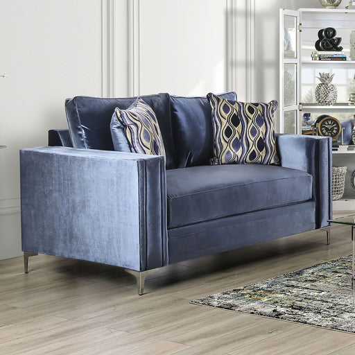 Jodie - Loveseat - Satin Blue / Silver - Simple Home Plus