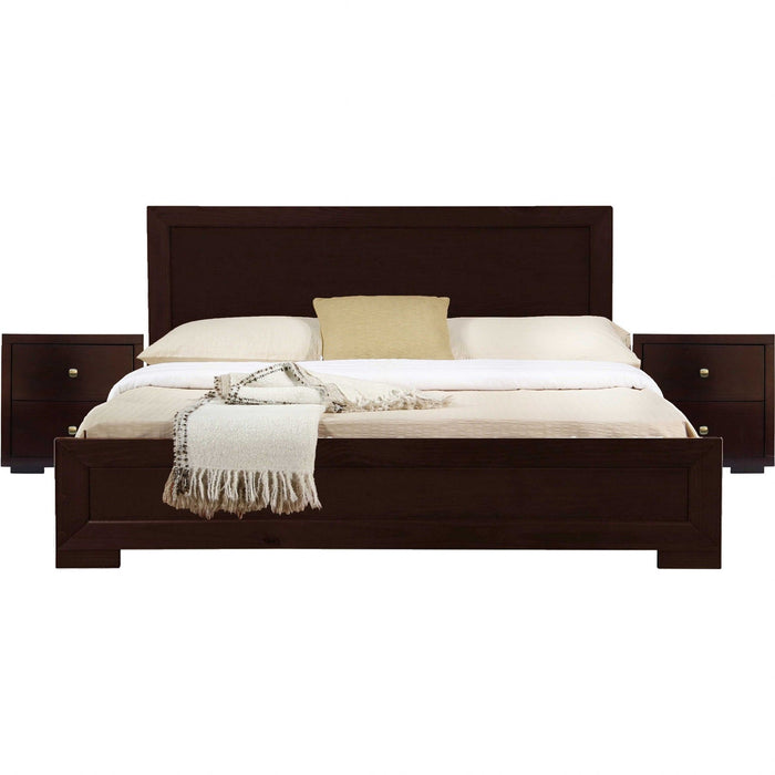 Moma Platform Queen Bed With Two Nightstands - Espresso Wood