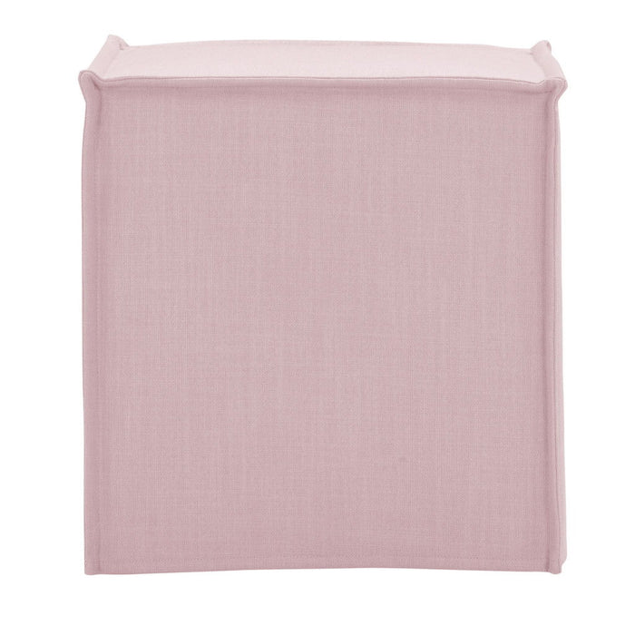 Linen Floral Ottoman - Light Pink