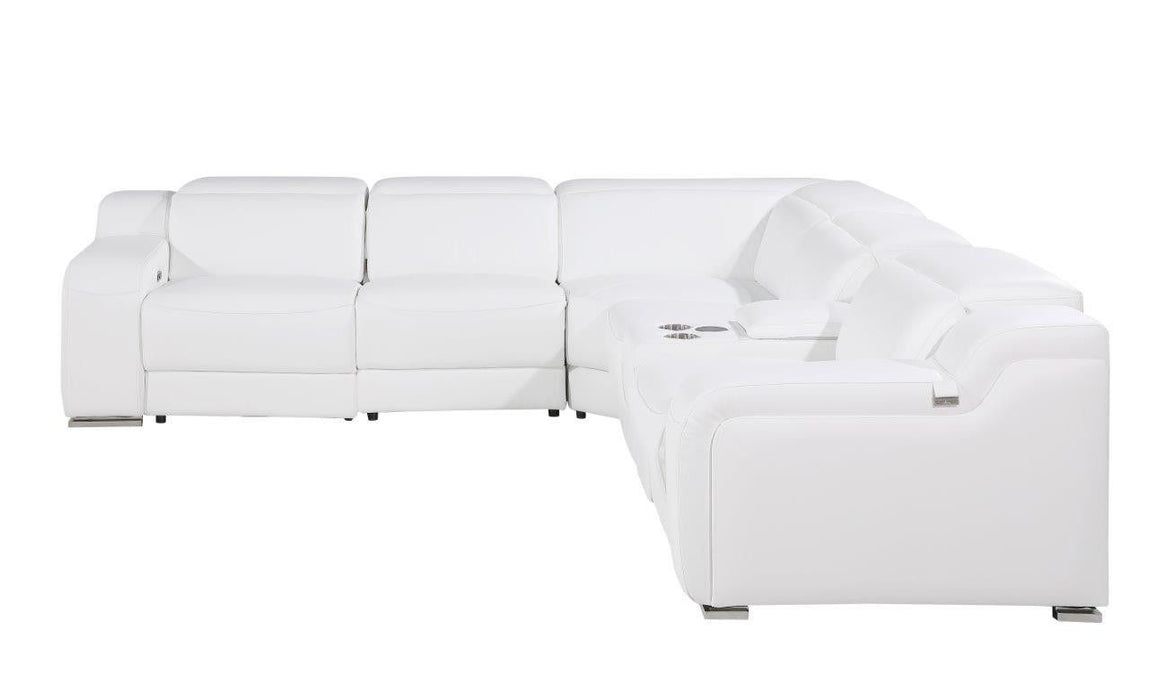 Italian Leather Power Reclining L Shaped Six Piece Corner Sectional With Console - White