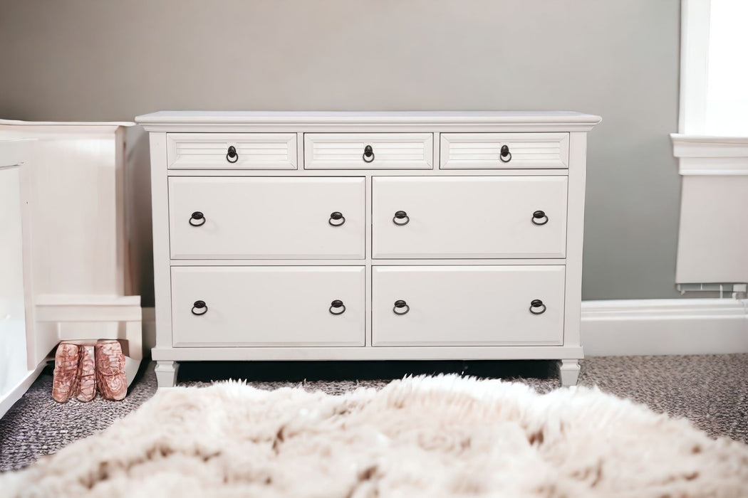 Solid Wood 7 Drawer Double Dresser - White