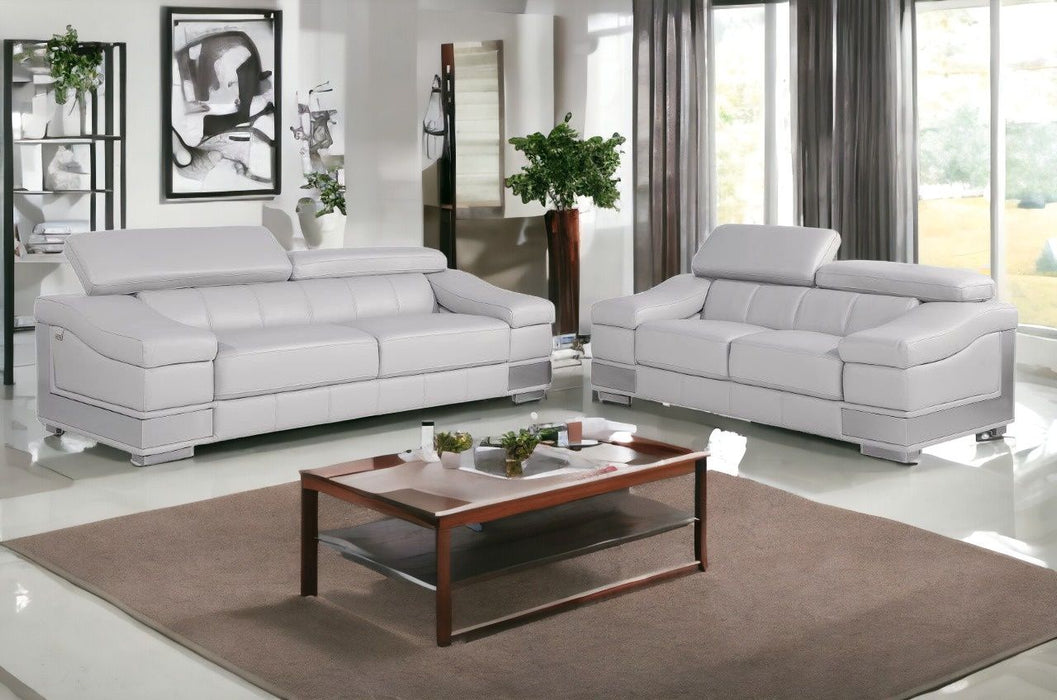 2 Piece Five Person Italian Leather Indoor Seating Set - Light Gray