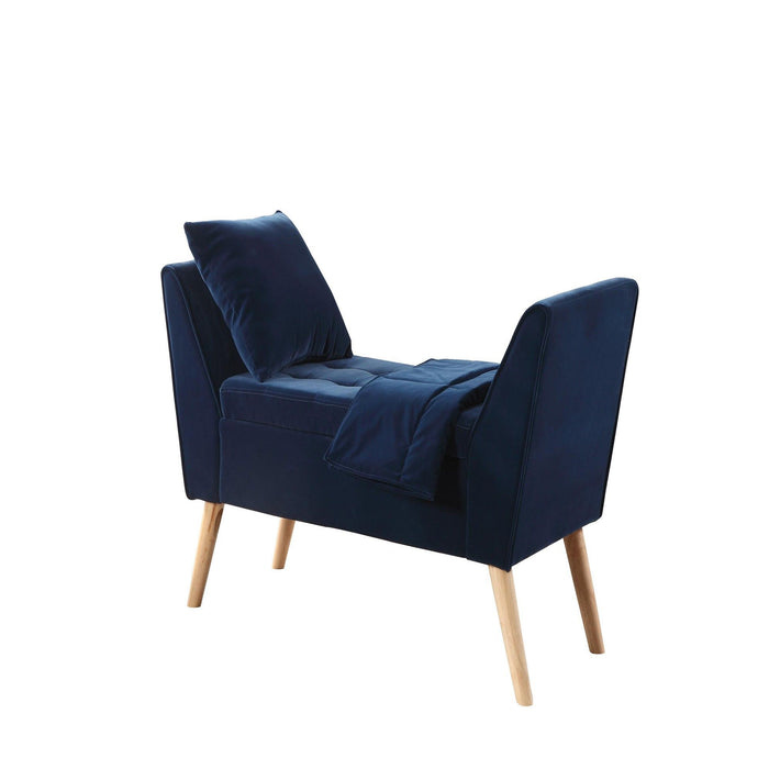 Upholstered Microsuede Bench With Flip Top - Navy Blue / Natural