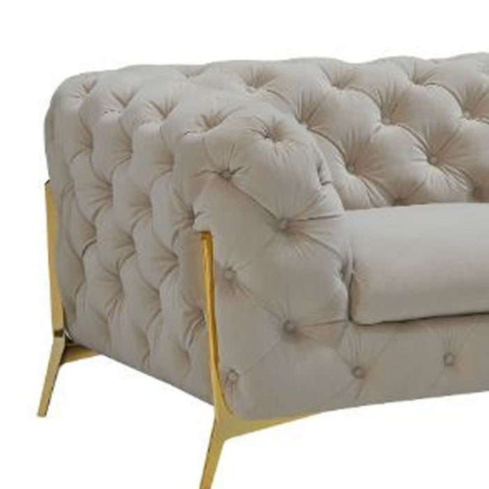 Velvet Chesterfield Sofa & Gold Legs - Beige