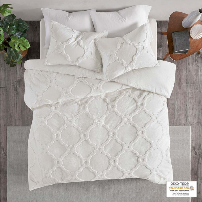 Pacey - 3 Piece Tufted Geometric Duvet Cover Set - Off White