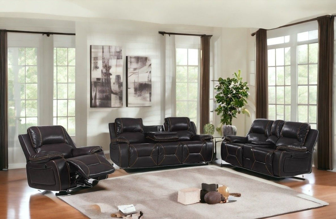 Three Piece Faux Leather Six Person Indoor Seating Set - Brown