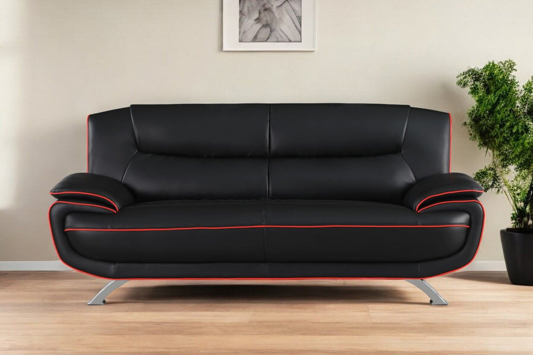 Leather Sofa With Silver Legs - Black