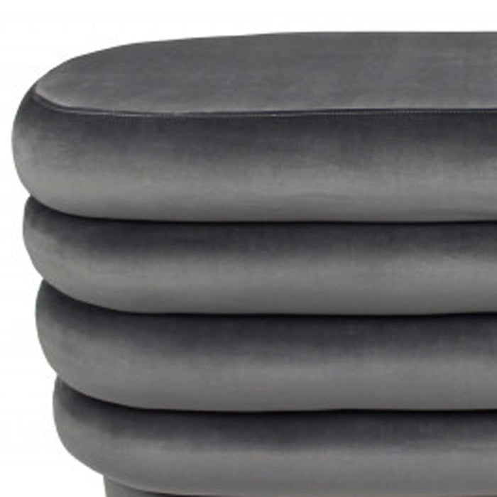 Velvet Tufted Oval Ottoman - Gray