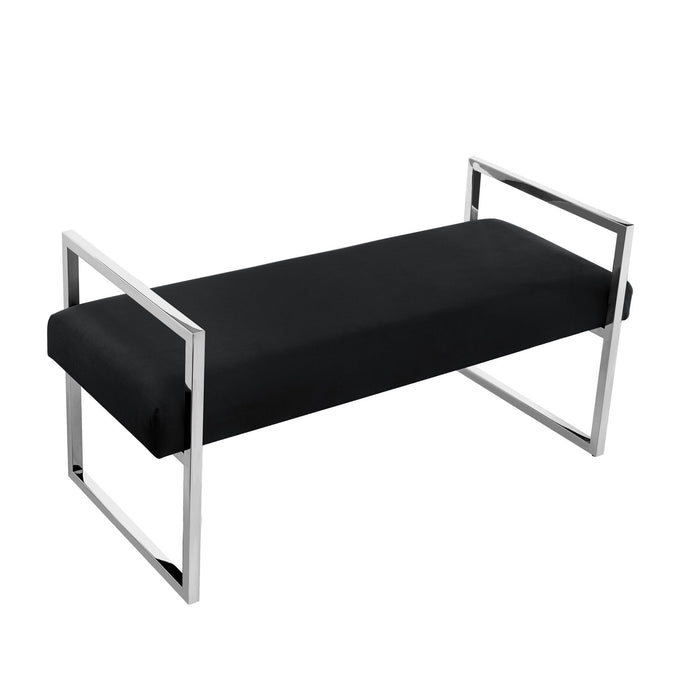 Upholstered Velvet Bench - Black / Silver