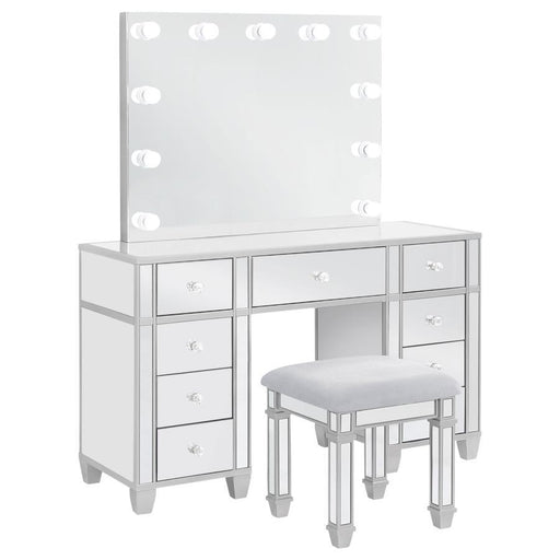 Allora - 9-Drawer Mirrored Storage Vanity Set With Hollywood Lighting - Metallic - Simple Home Plus