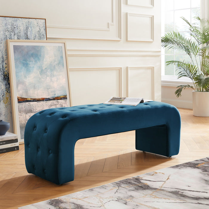 Upholstered Velvet Bench - Navy Blue