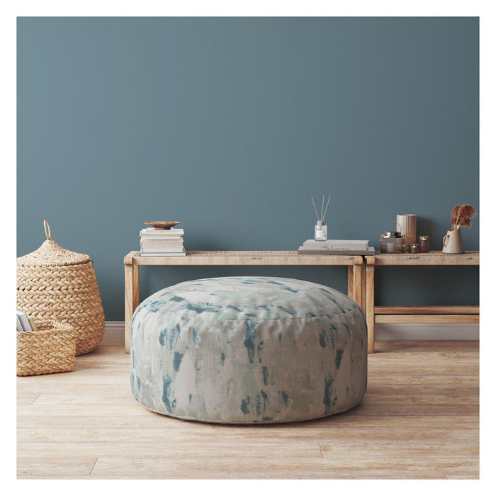 Canvas, Round Abstract Pouf Cover - Blue / Gray