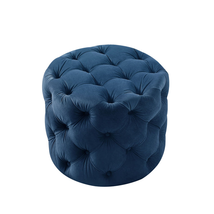 Velvet Tufted Round Ottoman - Navy Blue