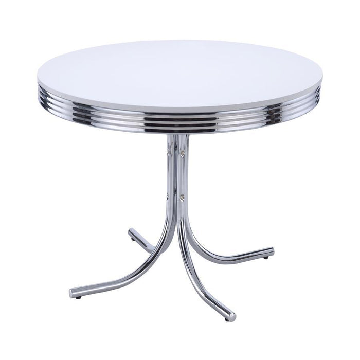 Retro - Round Dining Table - Glossy White And Chrome - Simple Home Plus