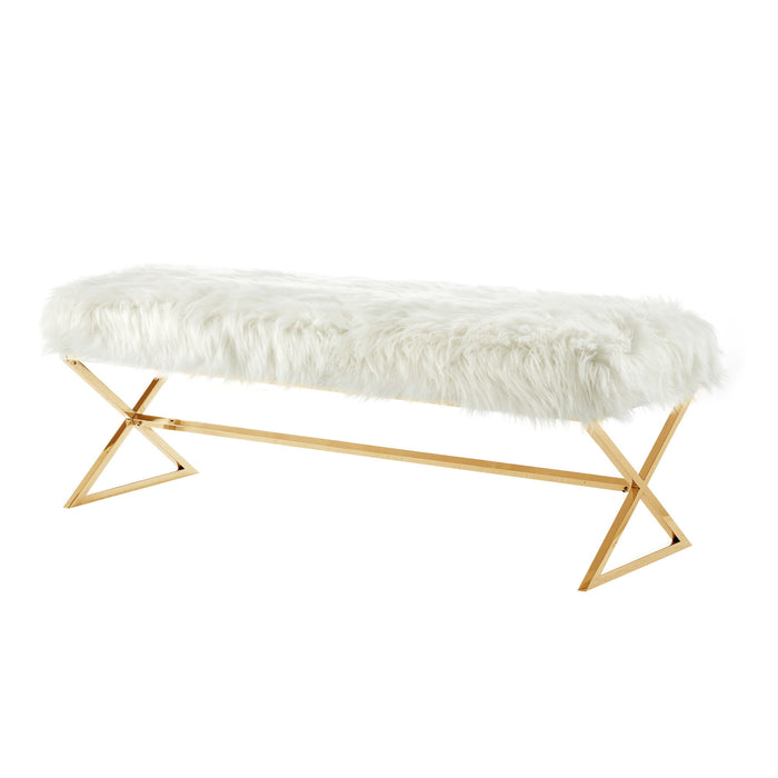 Upholstered Bench Faux Fur - White / Gold