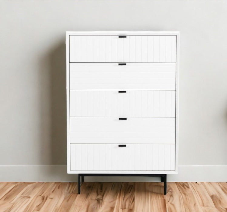 Solid Wooden Five Drawer Chest - White