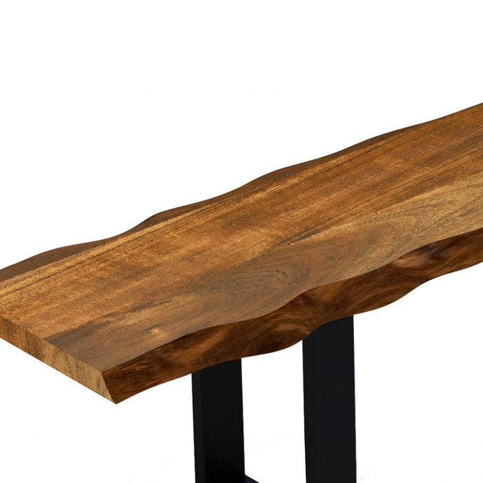 Wood Bench With Black Metal Legs - Edge Acacia