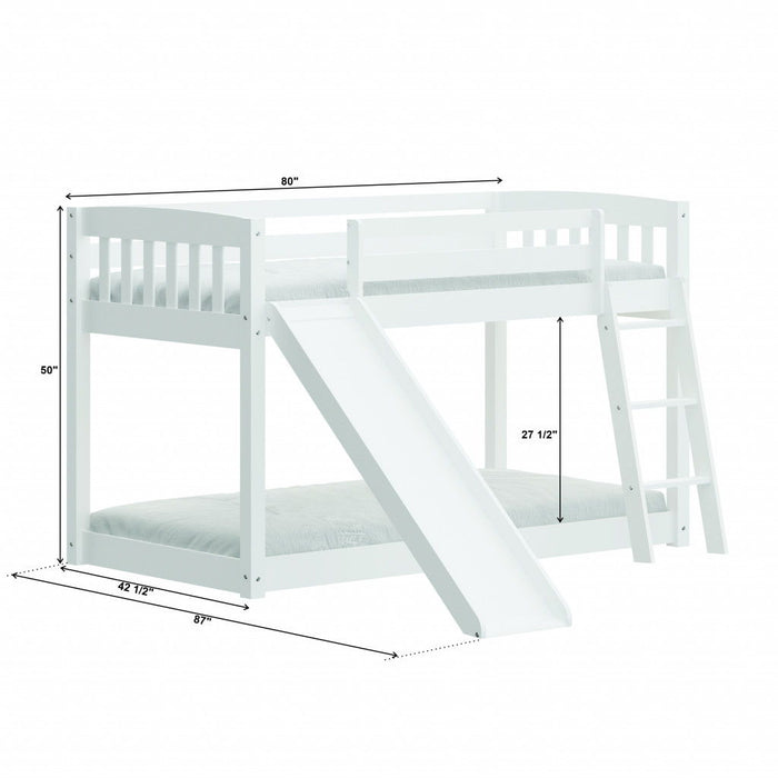 Twin over Twin Solid Wood Bunk Bed With Slide and Ladder - White