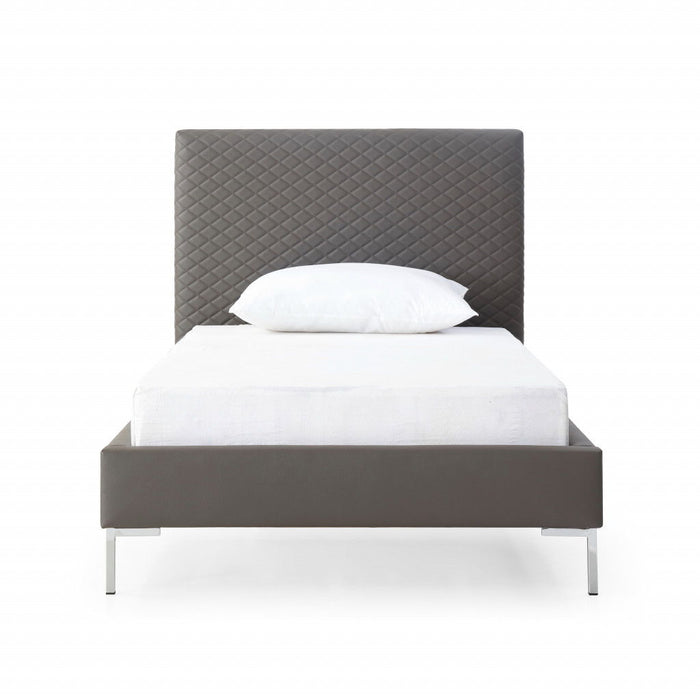 Twin Size Upholstered Faux Leather Bed Frame - Dark Gray