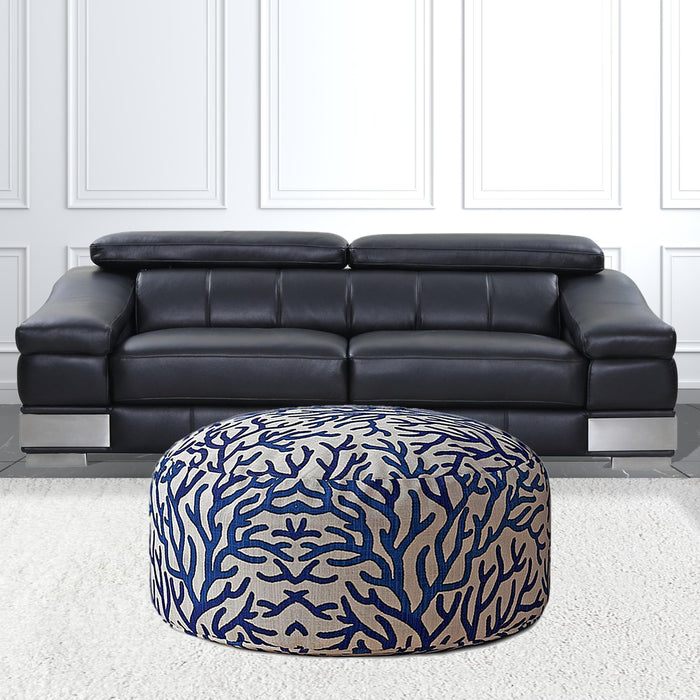 Canvas Round Abstract Pouf Cover - Blue