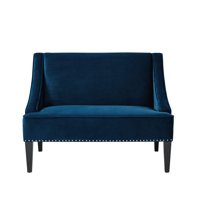 Upholstered Velvet Bench - Navy Blue / Brown