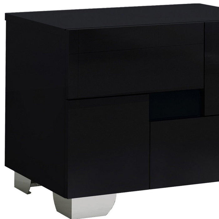 Two Drawers Metal Mirrored Nightstand - Black