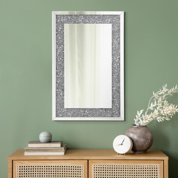 Valerie - Crystal Inlay Rectangle Wall Mirror - Silver - Simple Home Plus