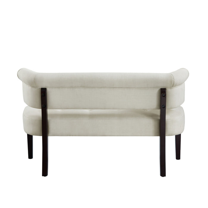 Upholstered Linen Bench - Cream / Brown