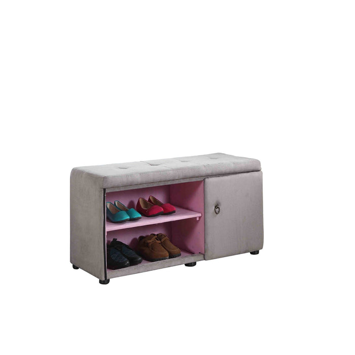 Tufted Shoe Storage Bench - Light Gray / Pink