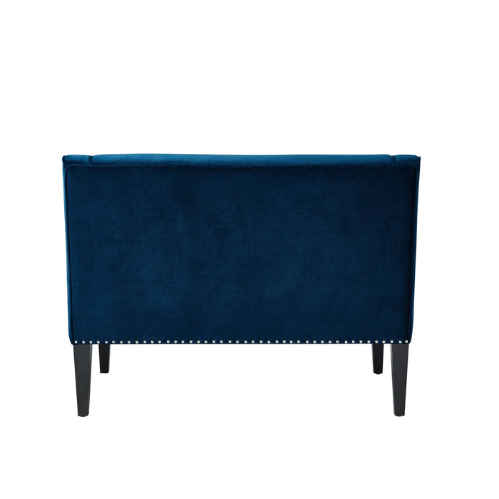 Upholstered Velvet Bench - Navy Blue / Brown