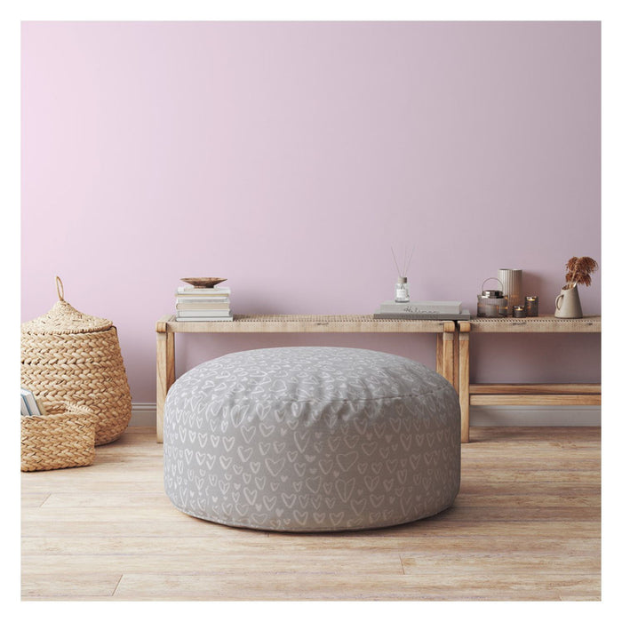 Cotton Round Floral Pouf Ottoman - Gray