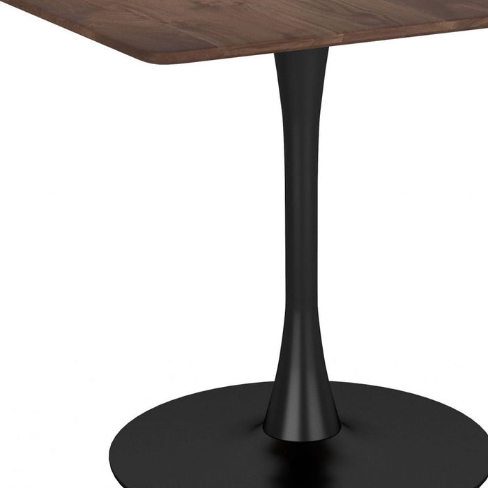 Square Steel Pedestal Base Dining Table - Dark Brown