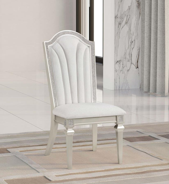 Evangeline - Upholstered Dining Side Chair With Faux Diamond Trim (Set of 2) - Ivory And Silver Oak - Simple Home Plus