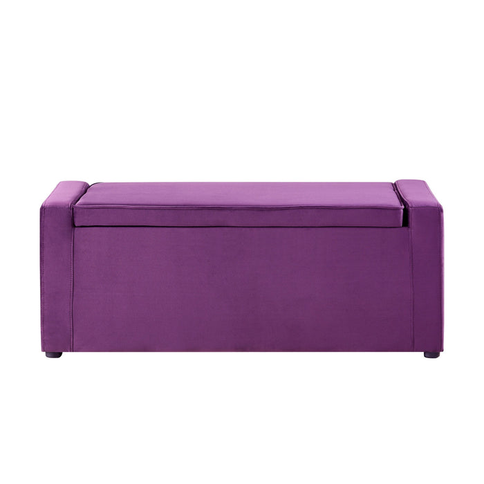 Upholstered Velvet Bench With Flip Top - Purple / Black