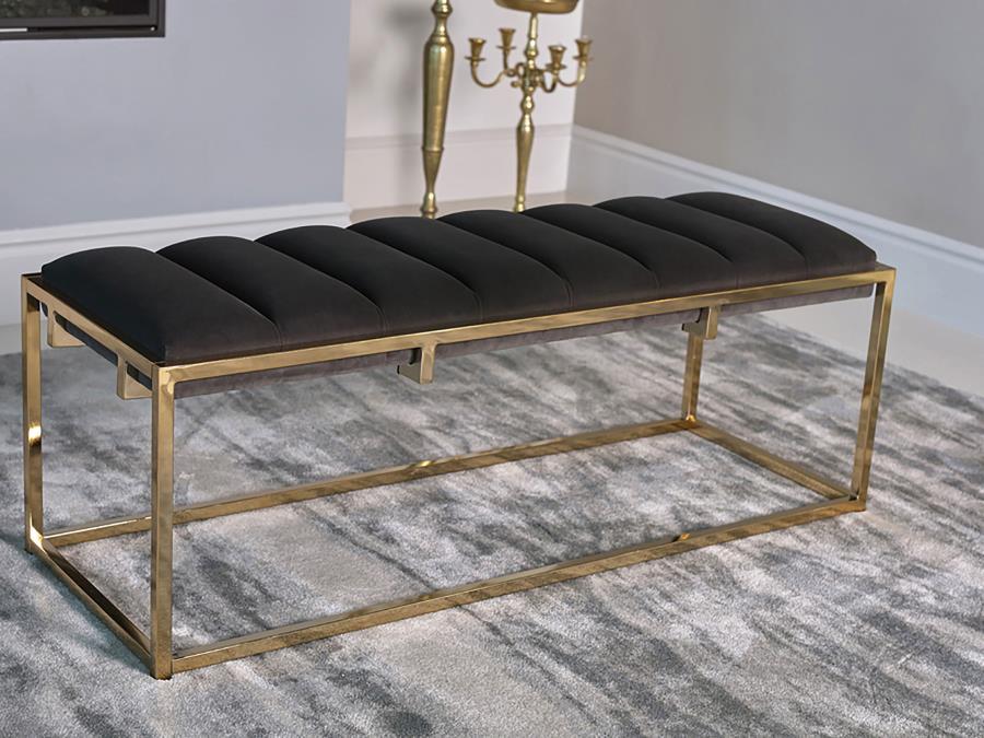 Lorena - Tufted Cushion Bench - Dark Gray And Gold - Simple Home Plus