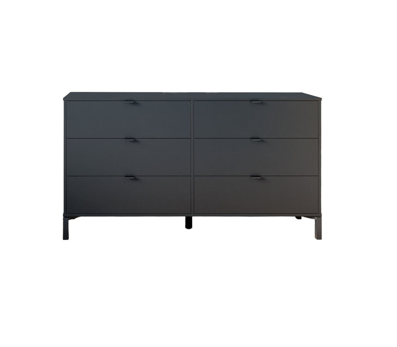 Six Drawer Double Dresser - Black Charcoal