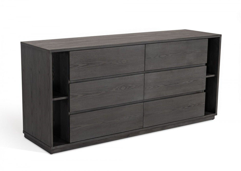 Wooden 6 Drawer Double Dresser - Gray