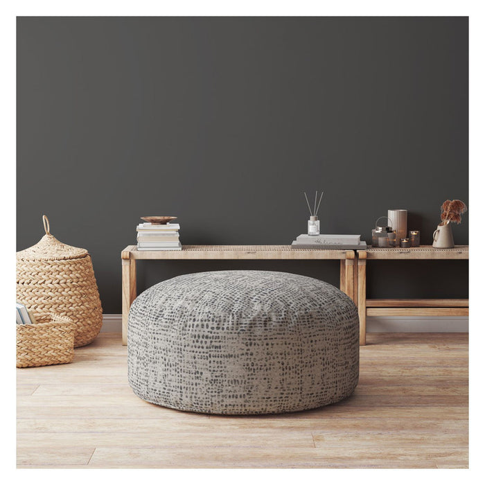 Canvas Round Abstract Pouf Cover - Black / Gray