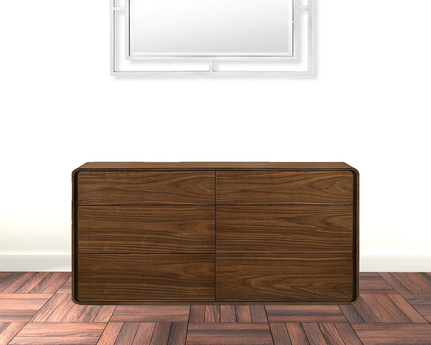 Solid Wood Six Drawer, Double Dresser - Walnut