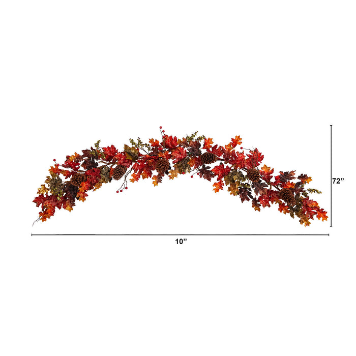 6' Autumn Maple Leaves Berry and Pinecones Fall Garland