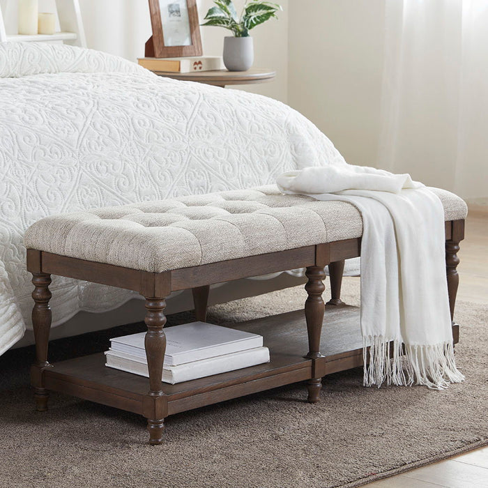 Highland - Tufted Accent Bench With Shelf - Ivory