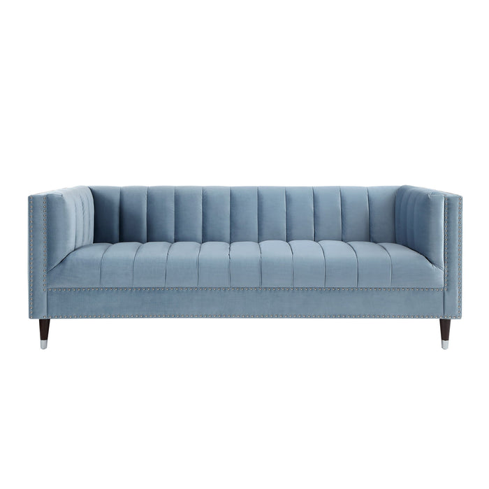 Velvet Sofa With Espresso Legs - Slate Blue