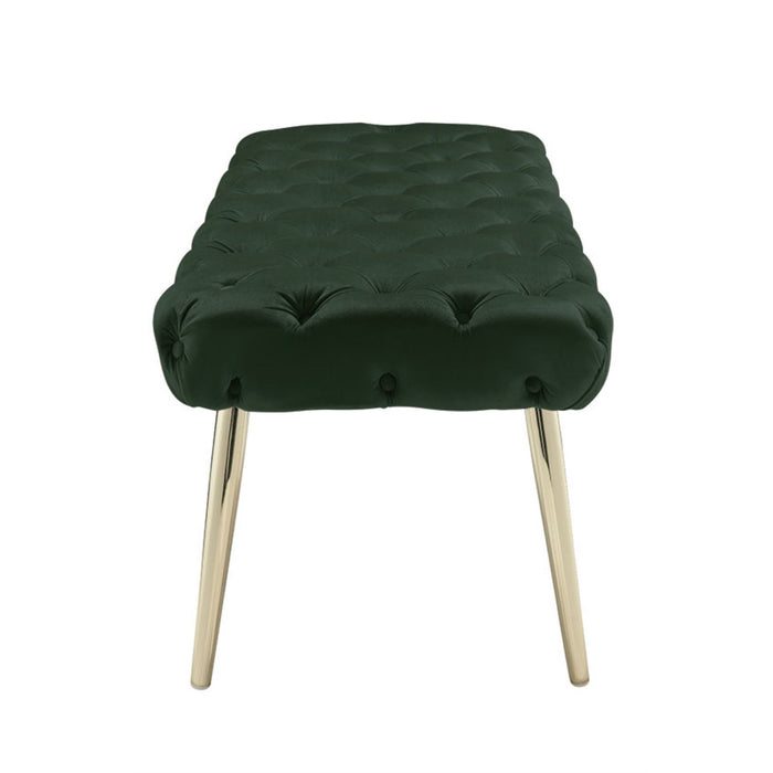 Velvet Upholstered Bench - Hunter Green / Gold