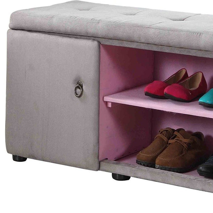 Tufted Shoe Storage Bench - Light Gray / Pink