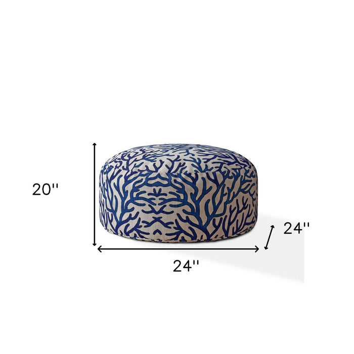 Canvas Round Abstract Pouf Ottoman - Blue