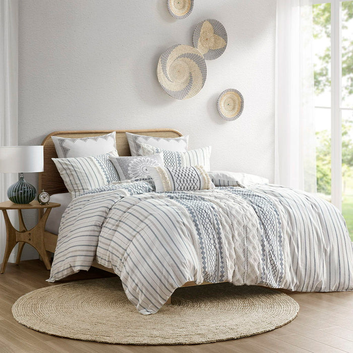 Imani - Cotton Printed Duvet Cover Set With Chenille - White