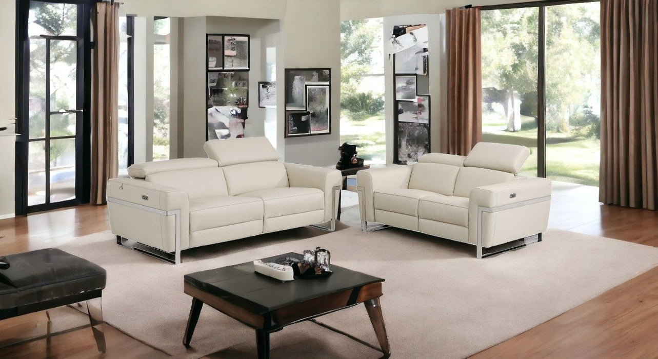 2 Piece Five Person Italian Leather Indoor Seating Set - Beige