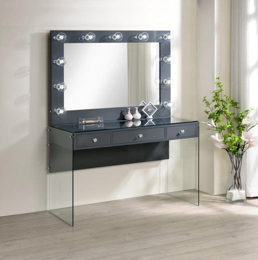 Afshan - 3-Drawer Vanity Desk With Lighting Mirror - Gray High Gloss - Simple Home Plus